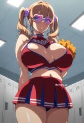 1girls ai_generated akane_nanao akane_wa_tsumare_somerareru arisato_yu cheerleader cheerleader_uniform huge_breasts looking_at_viewer takeda_hiromitsu