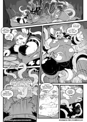 6_panel_comic absurd_res anthro blush bulge clothing comic detailed_bulge dialogue digital_media_(artwork) duo english_text hair hi_res male male_only mammal mangolynx mimic mimic_chest monochrome moobs mouse murid murine navel overweight overweight_anthro overweight_male restrained restrained_by_tentacles rodent tentacle tentacle_on_moobs tentacles_on_bulge tentacles_on_male text torn_clothing