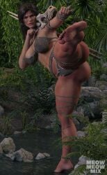 1girls 3d 3d_(artwork) 3d_model 3d_render 3dx bikini bikini_armor bikini_bottom bikini_top cavegirl cavewoman feet female fight fighting_stance huge_ass huge_breasts jungle kicking lara_croft large_ass large_breasts leather_clothing looking_away meowmix nature nature_background primitive punching soles solo solo_female solo_focus standing tribal tribal_clothing wrinkled_feet wrinkled_soles