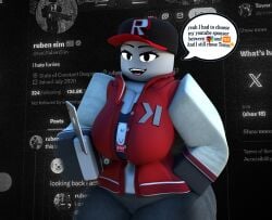 1girls aged_up dialogue female freckles hat jacket letterman looking_at_viewer nearlyepoint pants red_jacket roblox rubensim rule_63 screenshot solo temutemutemu twitter youtube youtuber