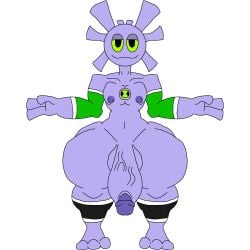 1boy 3_fingers 3_toes alien ben_10 ben_tennyson fanmade_alien_(ben_10) green_eyes green_sclera huge_cock hung_trap hyper_penis male_only purple_skin thick_thighs transparent_background