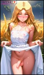 1boy abs ai_generated blush cute dress_lift edited elden_ring erection femboy feminine_male gay girly horny logo miquella otoko_no_ko patreon penis taffeet thin_waist trap yaoi