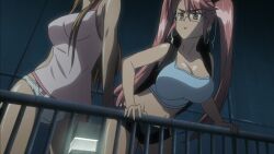 1girls animated big_breasts bouncing_breasts breasts cleavage glasses hair highschool_of_the_dead huge_breasts human large_breasts long_hair pink_hair saya_takagi screencap tagme tied_hair twintails video voluptuous yellow_eyes