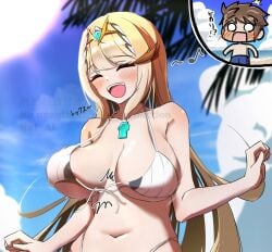 blonde_hair breasts closed_eyes kanuitichrom mythra nintendo open_mouth outdoors outside rex_(xenoblade) xenoblade_(series) xenoblade_chronicles_2