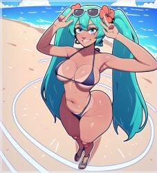 ai_generated beach big_ass big_breasts brazil brazilian brazilian_female brazilian_miku curvy female girl hatsune_miku solo swimsuit tan_body thick thong vocaloid zoemi01