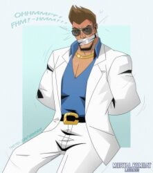 bound drewsenr fully_clothed gagged gid guy_in_distress johnny_cage kidnapped male_only mortal_kombat mortal_kombat_legends:_scorpion's_revenge muffled muscular_male no_visible_genitalia white_suit