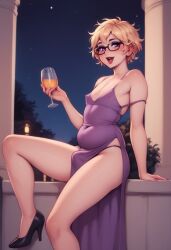 ai_generated bulge chubby civitai dress femboy high_heels makeup plump sexy_dress sustaco wine_glass