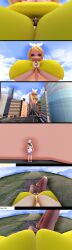 1boy 2016 2girls 3d 3d_(artwork) black_hair black_hair_male blonde_female blonde_hair blonde_hair_female ericksens female giant giant_female giantess kagamine_rin light-skinned_female light-skinned_male light_skin male swimwear vocaloid