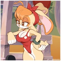 1girls 2d big_breasts blush bracelets breasts brown_eyes child_bearing_hips eyelashes eyeshadow female hand_on_hip long_ears long_lashes milf milkchaotea one-piece_swimsuit orange_hair painted_nails rabbit rabbit_ears rabbit_girl red_nails seductive_look sega skinny smirk solo solo_female solo_focus sonic_(series) sonic_advance_2 tagme thick_thighs thin_waist vanilla_the_rabbit voluptuous_female