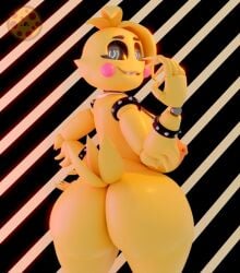 1girls 3d 3d_(artwork) ass big_ass breasts five_nights_at_freddy's fnaf geodat64 looking_back smile spiked_bracelet toy_chica_(fnaf)