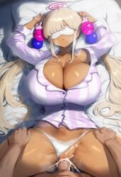 ai_generated ameanon arms_up big_breasts breasts brown_skin cleavage closed_eyes covered_eyes cum cum_in_pussy cum_inside dark-skinned_female dark_skin head_on_pillow hololive hololive_english hololive_english_-council- huge_breasts lace-trimmed_panties large_breasts on_back on_bed panties_aside penis pov rape sex sleep_mask sleep_molestation sleep_sex sleeping sleeping_mask thick_thighs thigh_grab tsukumo_sana vaginal_penetration virtual_youtuber vtuber