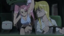 1girls animated big_breasts bouncing_breasts breasts cleavage glasses hair highschool_of_the_dead huge_breasts human large_breasts long_hair pink_hair saya_takagi screencap shizuka_marikawa tagme tied_hair twintails video voluptuous yellow_eyes