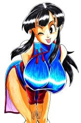 1girls area5169458561 big_breasts breasts chichi dragon_ball dragon_ball_z dress female fully_clothed large_breasts tongue_out wink