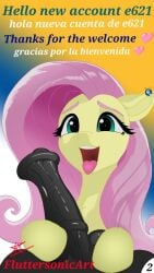 balls duo equid equine erection female feral fluttershy_(mlp) fluttersonicart friendship_is_magic fur genitals hair hasbro hi_res horse king_sombra_(mlp) male male/female mammal my_little_pony open_mouth penis pink_hair pony sex smile text yellow_body