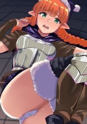 1girls 2024 armguard armor armored armored_female armwear ass ass_visible big_ass blush blushing_at_viewer blushing_female bottom_heavy brown_armwear brown_shirt caught_by_surprise closed_hand clothed clothed_female defenseless disarmed ecchi fat_ass female female_ass female_focus female_only fur_trim fur_trim_(clothing) ginger ginger_hair imminent_rape imminent_sex knee_guards leather_armwear lying lying_on_back march_(month) neckerchief no_sex on_floor open_mouth orange_hair orange_hair_female pale-skinned_female pale_skin pale_skinned pale_skinned_female panties pantyshot pantyshot_(lying) pawg plump_thighs poleyn pouch pouch_(clothing) pussy pussy_peek sailor_collar scared seifuku shiny_armor shiny_skin shirt solo_female solo_focus stone_floor surprised_face surprised_look sweat sweatdrop sweating sweaty_face thick_thighs thighs thighs_together tirasi twin_braids unicorn_overlord vagina vulva yunifi_(unicorn_overlord)