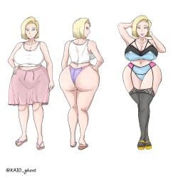 1girls android_18 ass back_view big_ass big_breasts big_butt blonde_female blonde_hair blonde_hair_female blue_eyes breasts dragon_ball dragon_ball_z earring female female_only front_view frown frowning kaio_ghost light-skinned_female light_skin mature_female mature_woman milf neutral_expression revealing_clothes smile smiling solo solo_female solo_focus