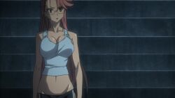 1girls animated big_breasts bouncing_breasts breasts cleavage glasses hair highschool_of_the_dead huge_breasts human large_breasts long_hair pink_hair saya_takagi screencap tagme tied_hair twintails video voluptuous yellow_eyes