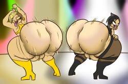 2boys ass ass_bigger_than_head balls ballsack big_ass big_balls big_butt big_thighs black_hair blonde_hair bottomless_male clapping_ass clapping_cheeks femant4 femboy gigantic_ass high_heel_boots high_heels huge_ass human makeup male male_only massive_ass micropenis multiple_boys original rear_view scrotum shaking_ass shaking_butt shaved_side small_penis stockings testicles thick_thighs thighhighs tongue tongue_out toony twerking