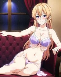 1girls ai_generated breasts lingerie nakiri_erina shokugeki_no_souma sitting smile solo