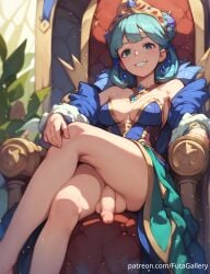 1futa ahe_gao ai_generated balls big_balls big_breasts blue_eyes blush breasts clothing dickgirl flaccid flaccid_penis futa_only futagallery futanari genitals hi_res huge_balls huge_breasts indoors large_breasts large_penis long_hair looking_at_viewer masturbation nipples original penis smile solo solo_futa throne young