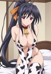 ai_generated akeno_himejima big_ass big_breasts blue_hair breasts cow_tail cowbell cowgirl cowgirl_outfit enormous_breasts high_school_dxd large_ass large_breasts large_legs ponytail purple_eyes soft_heat stockings