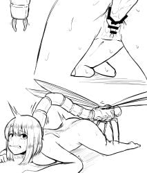 1girls amano_teru1019 ass breasts censored clenched_teeth dragonfly female from_behind insectophilia insects interspecies male monochrome original penetration penis prone_bone pussy rape short_hair size_difference spread_legs tears vaginal_penetration wide_eyed zoophilia