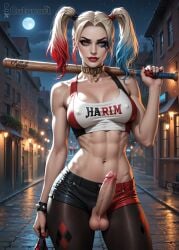 1futa abs ai_generated balls baseball_bat big_balls big_breasts breasts curvy cutanari dc_comics dickgirl erect_penis erection futa_only futa_sans_pussy futanari harley_quinn huge_cock looking_at_viewer nipples nsfw nude penis perfect_body pigtails ready_to_fuck small_waist smile solo suicide_squad tan_skin testicles