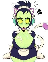 1girls big_breasts black_hair brawl_stars breasts cum cum_on_breasts female green_eyes green_skin huge_breasts jaylin legs legs_together maid maid_outfit maid_uniform massive_breasts monster_girl nipples_visible_through_clothing paws tail thick_thighs thighs willow_(brawl_stars)