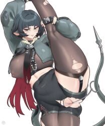 1girls anal anal_masturbation anal_object_insertion animal_ears black_gloves black_hair blunt_bangs breasts covered_nipples female female_only gloves green_eyes highres jacket jane_doe_(zenless_zone_zero) long_hair looking_at_viewer mouse_ears mouse_girl multicolored_hair object_insertion pantyhose planterak_draws red_hair shorts smile solo tail torn_clothes uncensored zenless_zone_zero