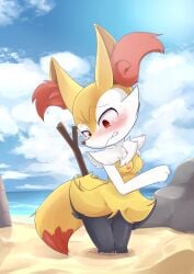 absurd_res aroused blush bodily_fluids braixen breasts clyndemoon dripping_pussy generation_6_pokemon genital_fluids genitals hi_res nintendo nipples outside pokemon pokemon_(species) pussy quicksand small_breasts solo stick tears vaginal_fluids