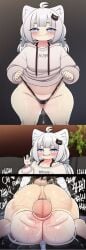ai_generated big_ass blue_eyes bottomless breasts chibi_filian female filian filian_(vtuber) huge_ass indie_virtual_youtuber massive_ass mating_press shortstack small_breasts style_emulation thin_waist virtual_youtuber vtuber white_hair wide_hips