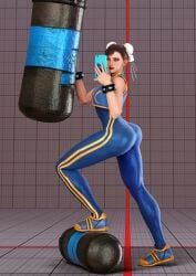 1girls 3d alternative_costume asian asian_female athletic athletic_female big_ass big_butt chinese_female chun-li clothed clothed_female female fully_clothed hairbuns pinup posing punching_bag selfie sihsengiu solo solo_female sportswear street_fighter street_fighter_6 street_fighter_alpha tight_clothing tracksuit training_stage
