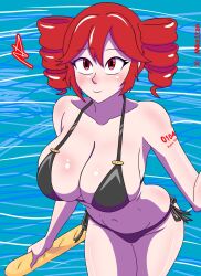 1girls 2d 2d_(artwork) ankeitan arm_tattoo baguette belly big_breasts big_thighs bikini black_panties blush blushing bread breasts breasts_focus cleavage curvaceous curvy curvy_female curvy_figure eyelashes female female_only food glistening glistening_body high-angle_view huge_breasts huge_thighs kasane_teto kasane_teto_(sv) large_breasts large_thighs looking_up navel outdoors pool red_eyes red_hair shiny_skin side-tie_bikini skindentation smile solo solo_female tattoo thick_thighs thighs top_heavy twin_drills utau voluptuous voluptuous_female water wide_hips