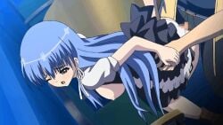 animated blue_hair boy breasts breasts_bounce breasts_out clothed_female clothed_male clothed_sex dark_blue fast_thrusts female from_behind gif hand_on_hip male male/female poro pussy vaginal_penetration