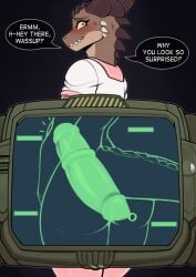 anal anal_sex anthro ass biped blush brown_body brown_scales clothed clothing deathclaw dialogue dildo dildo_in_ass dildo_insertion dildo_under_clothes eyebrows fallout femboy hi_res horn kinktober kinktober_2025 looking_back male microsoft object_in_ass oro97 penetration question_mark rear_view scales scalie sex_toy sex_toy_in_ass sex_toy_insertion solo speech_bubble spikes spikes_(anatomy) teeth