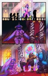 2025 5_toes absurd_res alicorn anthro areola ass biped breasts chains chair comic cutie_mark digit_ring digital_media_(artwork) equid equine eyebrows feet female flurry_heart_(mlp) friendship_is_magic furniture genitals group hasbro hi_res horn humanoid_feet inside jewelry king_sombra_(mlp) kneeling male mammal my_little_pony mythological_creature mythological_equine mythology nipples penis plantigrade princess_celestia_(mlp) princess_luna_(mlp) ring sitting sugarlesspaints throne toe_ring toes twilight_sparkle_(mlp) wings