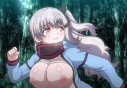 1girls 2020s 2025 20s afraid alps_(kiken_na_mori) ass baby_blue_clothing big_breasts black_ribbon blue_clothing breasts breasts_out busty censoring exposed_breasts female forest hair_clip kiken_na_mori light-skinned_female light_skin long_sleeves majin_(company) majin_label neck_scarf ova perky_breasts petite pink_eyes ribbon ribbon_hair_ornament running schoolgirl screencap shiny_breasts silver_hair small_hands tears thighhighs