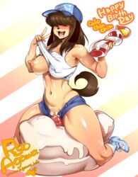 animal_ears areolae blush borrowed_character breasts brown_hair canine clothed_masturbation clothing dildo dog_ears dog_tail drooling english_text erect_nipples female full_body furry hair hair_over_eyes hat huge_dildo huge_nipples large_breasts long_hair mammal masturbation navel nipples no_bra no_panties object_insertion one_breast_out open_mouth original pussy pussy_juice ryo_agawa sam_(colo) short_shorts shorts solo straddling tail tank_top text thick_thighs thighs uncensored vaginal_object_insertion vaginal_penetration yellow_skin