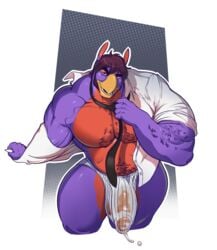 approaching avian balls beak biceps big_balls big_muscles big_penis bird bulge clothing falcon falcon_mccooper falcon_mccooper_(character) feathers grin invalid_tag looking_at_viewer male_only musclegut muscular necktie pecs penis precum shirt simple_background smile undressing vein wet_clothing