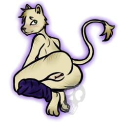 2017 anthro ass blush breasts clothed clothing digital_media_(artwork) feline female fur genitals hair leg_warmers legwear lion looking_at_viewer mammal nude presenting pussy simple_background skellertom smile solo