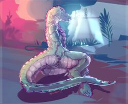 2017 alligator anthro anus ass crocodilian digital_media_(artwork) female invalid_tag libido looking_at_viewer nude presenting pussy reptile scales scalie simple_background solo teeth