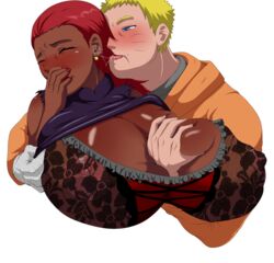 1boy 1girls aged_up bandage bare_shoulders big_breasts blonde_hair blue_eyes blush boruto:_naruto_next_generations bra breast_grab breast_grope breast_squeeze brown_skin cheating cleavage closed_eyes cuckold dark-skinned_female dark_skin drooling duo ear_licking erect_nipple erect_nipples female femsub front_view ginger grab grabbing greshnikhrono grope groping human interracial karui lace lace_bra lingerie long_breasts male maledom mature milf mother nail_polish naruto older red_hair saliva saliva_string see-through shiny shiny_skin shirt_lift shirt_pull short_hair simple_background spiky_hair squeeze squeezing straight tearing_clothes torn_clothes underwear uzumaki_naruto