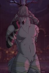 1girls 2:3 anthro antlers bandage beast_(bloodborne) blindfold bloodborne canid canine canis covered_eyes english_text face_covered faceless_character female flat_chested fromsoftware furry genitals hand_behind_back hi_res humanoid_genitalia looking_at_viewer multi_nipple naked naked_female nipples nude nude_female solo sony_corporation sony_interactive_entertainment tail text thick_thighs vaxhunt vicar_amelia vulva were werecanid werecanine werecreature werewolf werewolf_girl white_body white_fur wolf wolf_girl