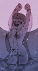 breasts female half_submerged kewchiemcdouble nudity original original_character pinkbobatoo playing short_hair sketch skiddioop small_breasts stereodaddy water
