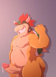 2017 anthro balls bowser bowser_day digital_media_(artwork) erection hair hi_res horn humanoid_penis jerseydevil koopa looking_at_viewer male male_only mario_(series) nintendo nude penis precum presenting reptile scalie simple_background solo spikes video_games