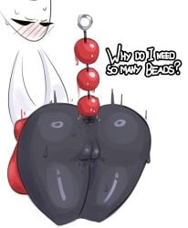 anal anal_beads anal_beads_pull anal_toy anthro ass ass_focus beads black_body blush blush_lines blushing blushing_female egoroamer egoroamer_(artist) female hollow_knight hollow_knight:_silksong hornet_(hollow_knight) huge_anal_beads no_panties pulling_anal_beads pussy red_anal_beads rosary simple_background team_cherry