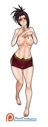 1girls adult_swim black_eyes black_hair breasts dark-skinned_female dark_skin dragon_ball dragon_ball_super earrings female jago_dibuja kale ponytail sad_face saiyan shaved_pussy short_hair spiky_hair toonami