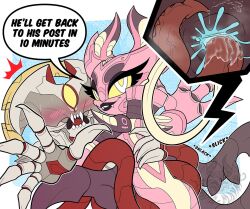 2_penises alien alien_genitalia alien_humanoid animal_genitalia animal_penis armor_plates blush caught caught_in_the_act caught_off_guard close-up comic_panel digital_drawing_(artwork) digital_media_(artwork) diphallia diphallism doom doom_(series) duo embarrased_horny embarrassed embarrassing_exposure english_text female from_front_position genitals hemipenes id_software looking_at_viewer lying male male/female maykr microsoft missionary_position multi_genitalia multi_penis on_back penile_penetration penis penis_in_pussy pussy reaching_out reaching_towards_viewer sex smile smiling_at_viewer smirk tagme tentacle teratophilia text vulva zombie_maykr