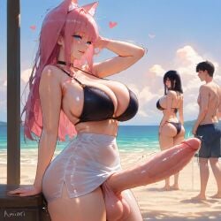 ai_generated beach cucked_by_futa cuckold exhibitionism meme_reference public public_exposure