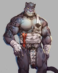 anthro clothing dohs feline male male_only mammal muscular penis solo